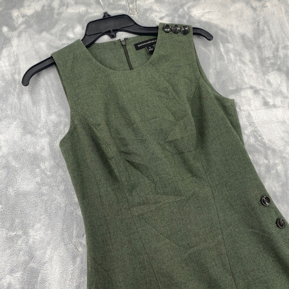 Banana Republic Womens Zero/0 Olive Green Button Accent Sleeveless Sheath Dress